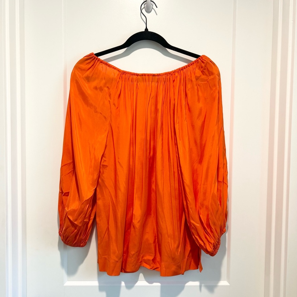 Trina Turk Orange Resort Blouse V Neck Tie Peasant Top Spring Vacation M - Picture 5 of 7